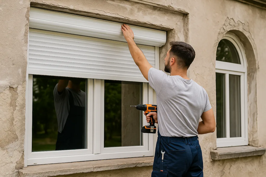 reparacion-persianas-barcelona-tecnico-persianas-fachada-antigua-taladro